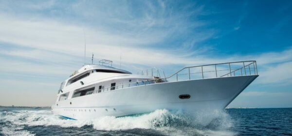 White boat cruising through Dubai open water