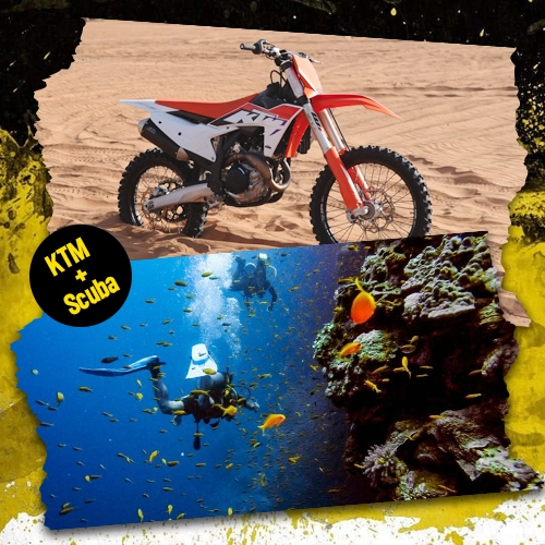 KTM Dirt Bike in the desert. Scuba dive in Dubai under water photo